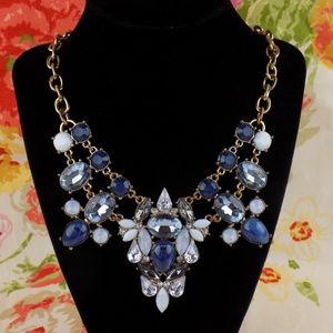 Loft blue and clear rhinestone statement necklace